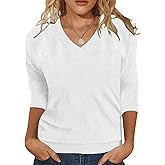 Auremore Womens Sweaters 3/4 Sleeve Tops V Neck Shirts Loose Casual Tunic Blouses
