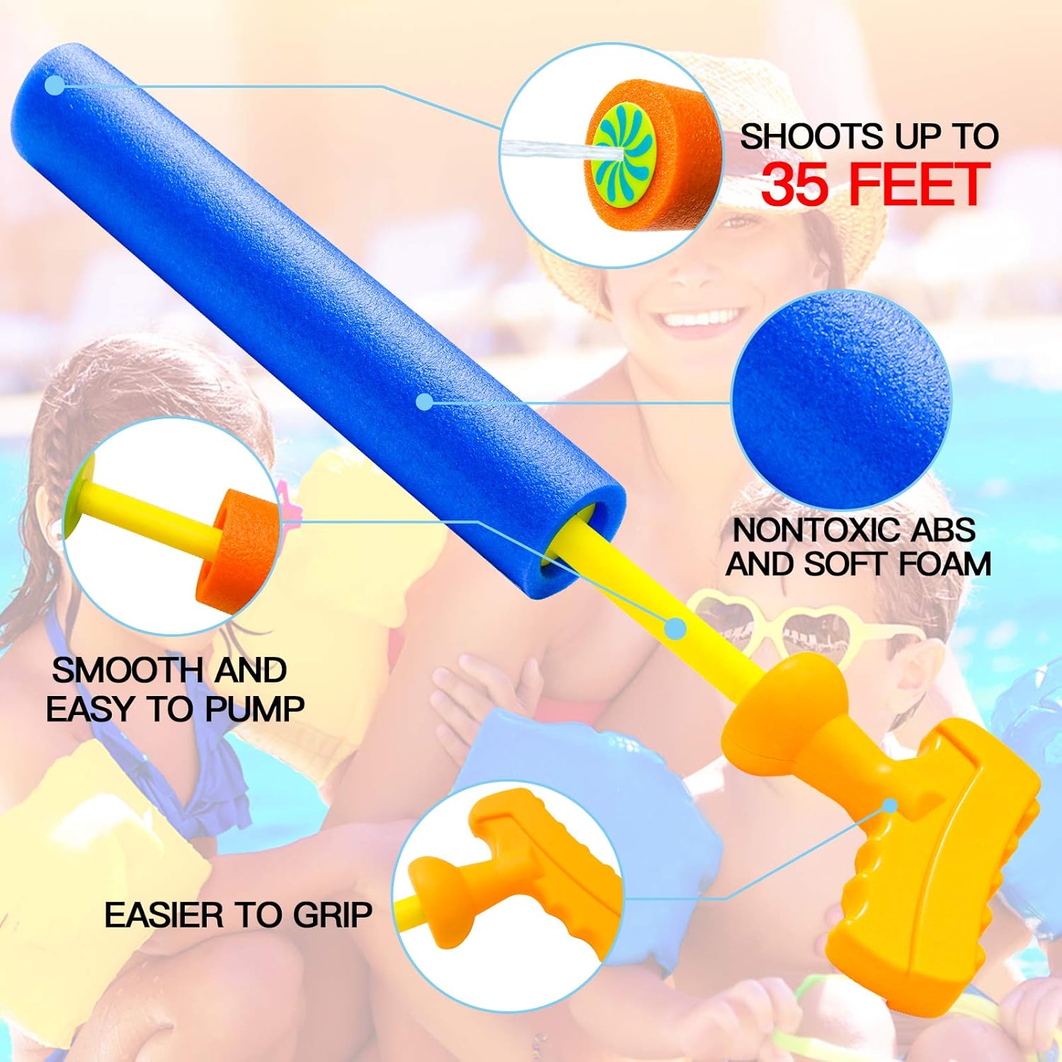 Scientoy Water Gun, 8 PCS Pool Toys,16"-24.8" Squirt Gun for Kids with 35FT Long Shot Water Cannon for Adults&Kids&Boys&Girls, Blaster Foam Shooter Set Pool Toys in Summer Swimming Pool&Beach: Toys & Games