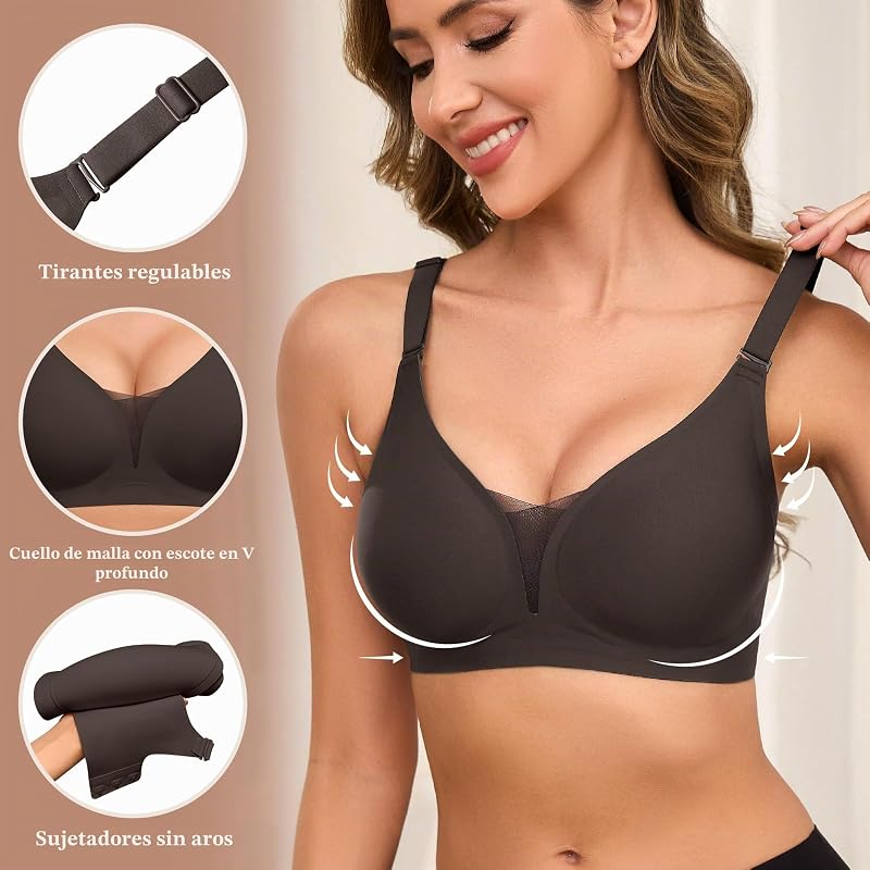 Soutien feminino sem aro com almofadamento e redução de soutiens push-up Soutiens básicos sensuais e sem costura Soutiens confortáveis para dormir, preto, XL