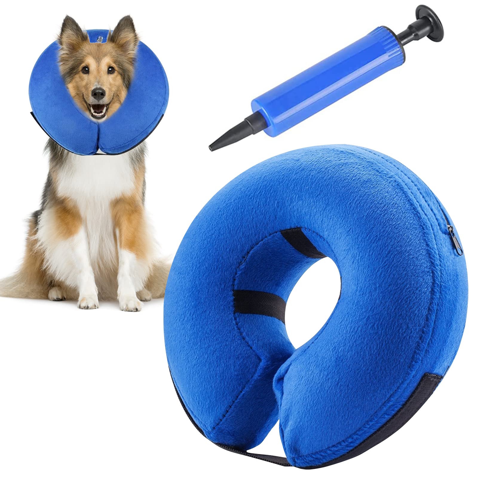 AKOFIC Inflatable Collar for Dogs and Cats, Comfy Dog Protective Inflatable Cone Pet Recovery Collar, Soft Adjustable Inflatable Basic Dog Collars for Recovery from Surgery or Wounds (Large, Blue)