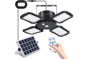 LAMPELC Solar Shed Lights for Indoor and She Sheds Buildings, Solar Powered Barn Light, 1000LM 128LED Outdoor Motion Sensor Solar Pendant Light, Gazebo Light for The Home