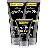 got2b Ultra Glued Invincible Styling Gel Set, 6 Fl Oz (2-Tube) + 1.25 Fl Oz Travel Size, Hair Gel for Men and Women with Extra Strong Hold, Non-Sticky, No-Flake Formula for Vertical Styles