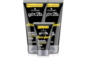 got2b Ultra Glued Invincible Styling Gel Set, 6 Fl Oz (2-Tube) + 1.25 Fl Oz Travel Size, Hair Gel for Men and Women with Extra Strong Hold, Non-Sticky, No-Flake Formula for Vertical Styles