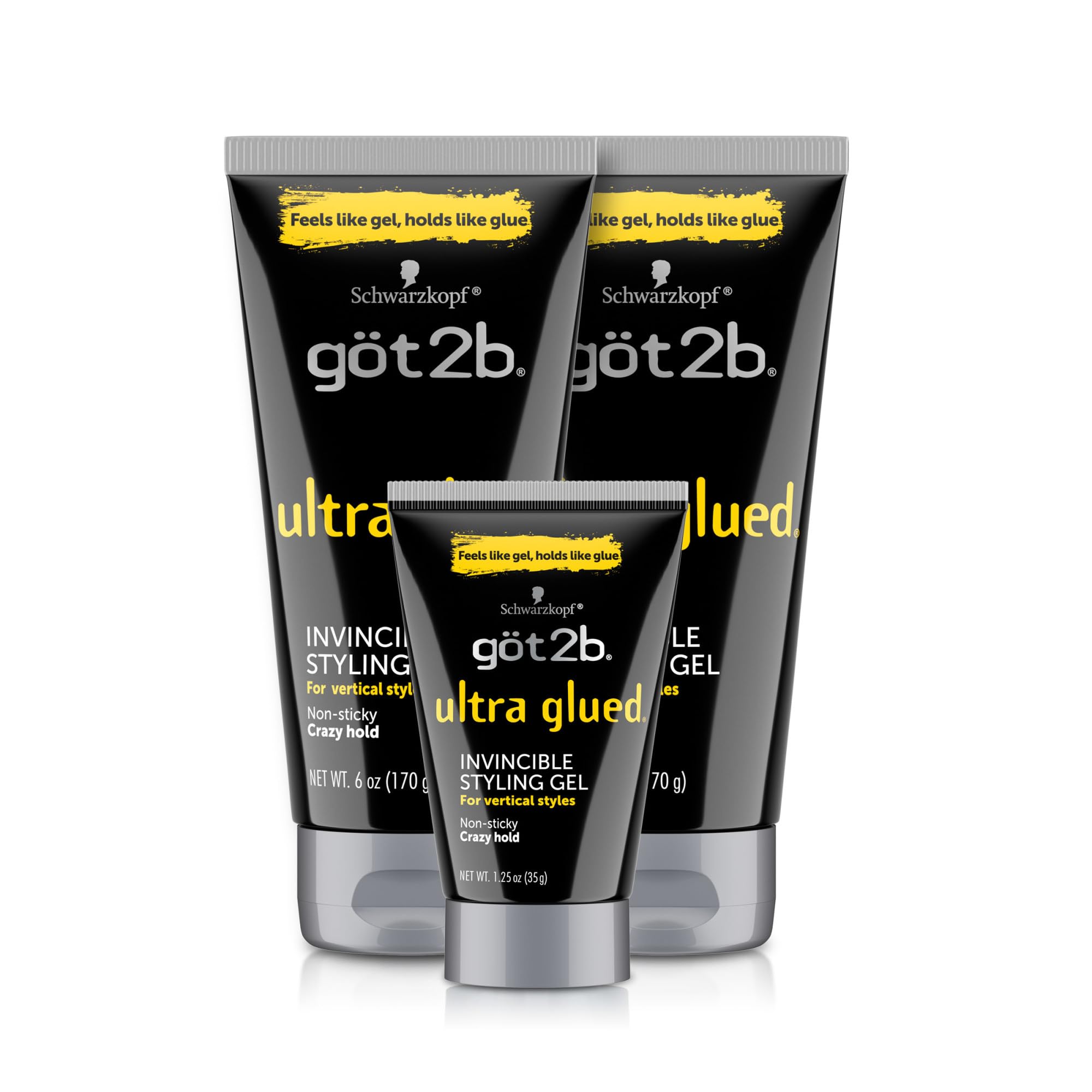 Photo 1 of Got2B Ultra Glued Invincible Styling Gel 2 - 6 oz tubes + 1 Travel 1.25 oz tube