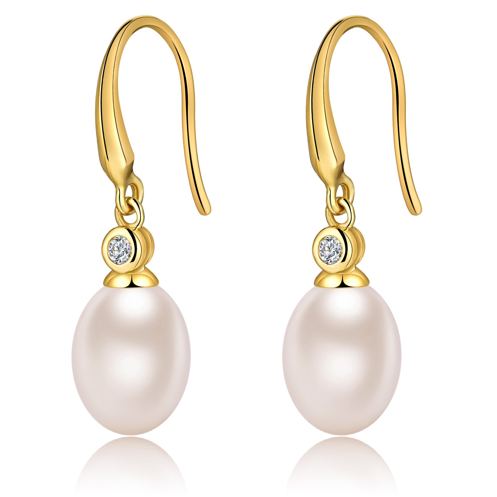 Pearl drop Earrings Freshwater Gold Women 925 Sterling Silver Leverback Cubic Zirconia — image 1