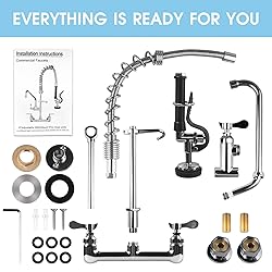 NETISR Commercial Faucet with Sprayer, Brass Chrome