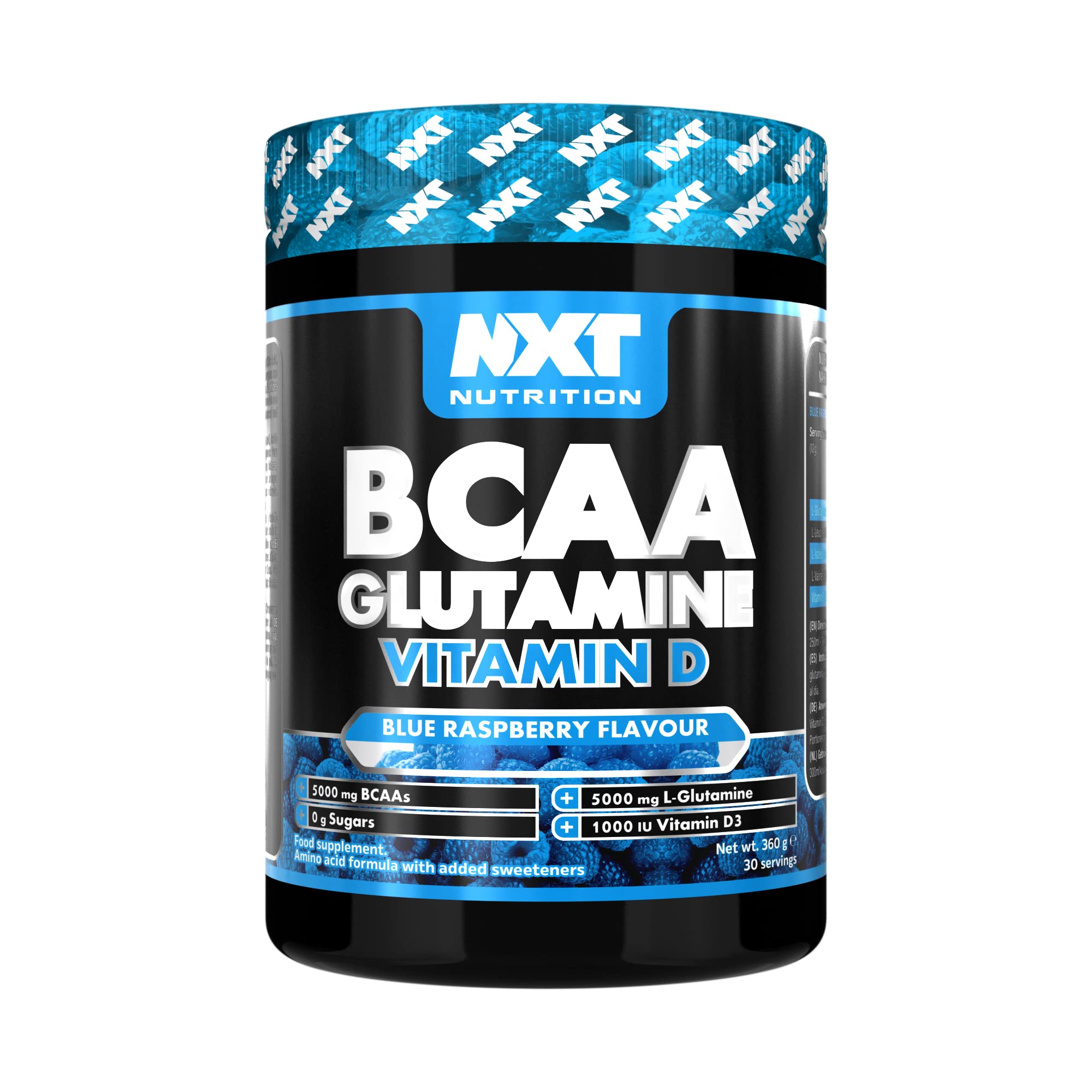 NXT Nutrition BCAA, Glutamine & Vitamin D | BCAAs Amino Acids with Vitamin D3 and L-Glutamine - for Recovery, Gut Health and Muscle Protein Synthesis | 360g - 30 Servings (Blue Raspberry)