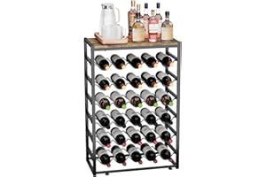 Urban Deco Wine Rack Free Standing Floor for 30 Bottles, 6-Tier Wine Bottle Holder with Metal Frame and Wooden Tabletop, Liqu