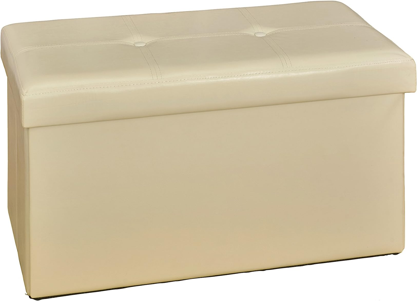 Simplify Folding Storage Ottoman, Toy Box Chest, Faux Leather,Tufted Padded Seating, Bench, Foot Rest, Stool, Double, Ivory