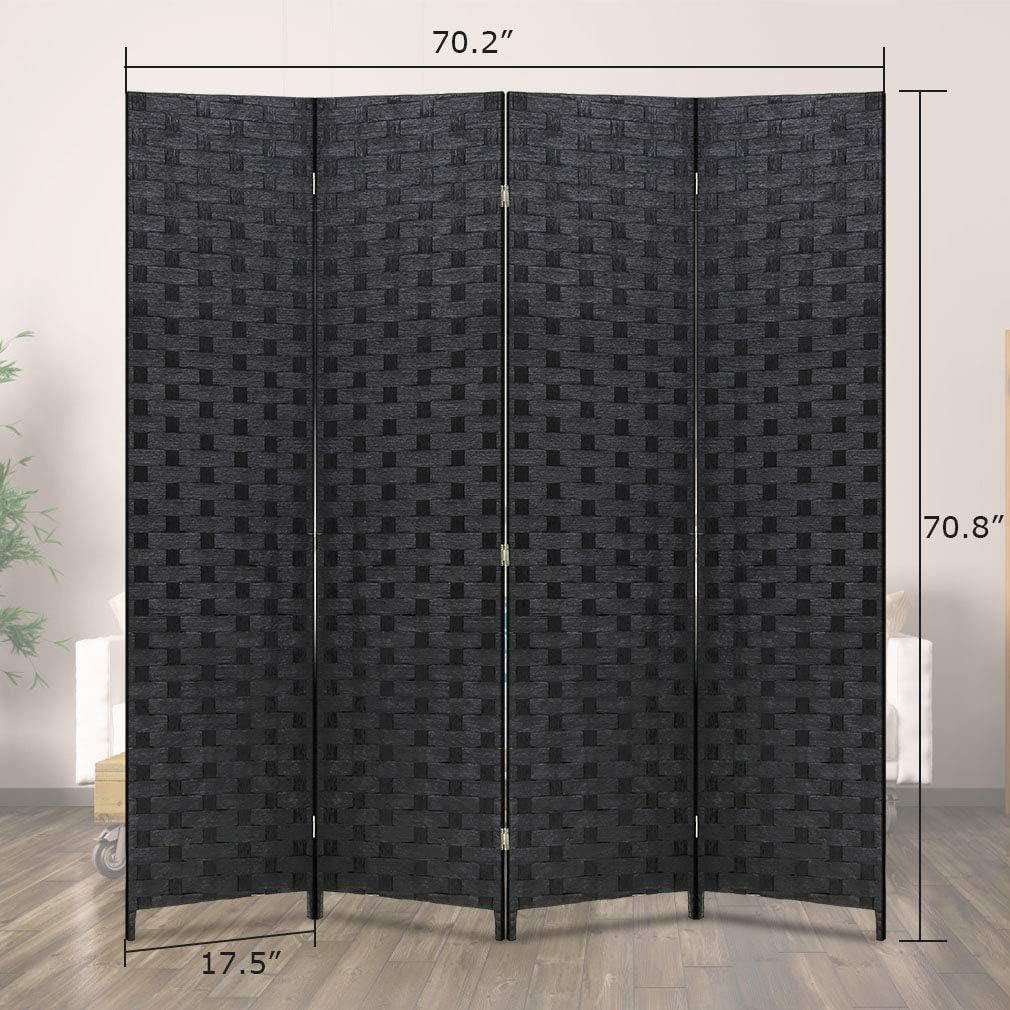 FDW Room Divider 6FT Wall Divider Wood Screen 4 Panels Wood Mesh Hand-Woven Design Room Screen Divider Indoor Folding Portable Partition Screen,Black: Furniture & Decor