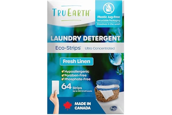 Tru Earth Laundry Detergent Sheets, Fresh Linen - Up to 128 Loads | Paraben-Free, Original Eco-Strip Liquidless Detergent, Ul