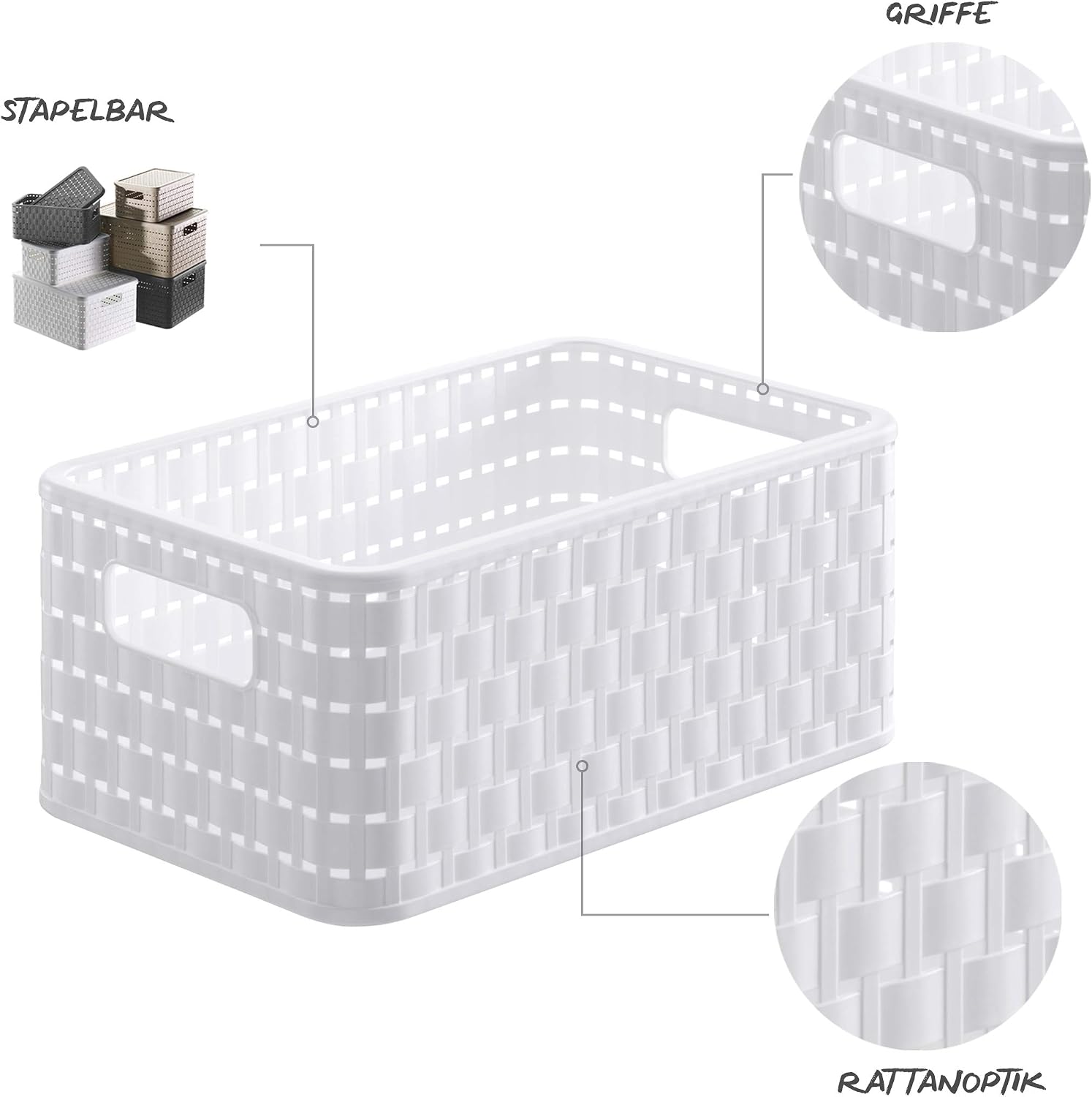Rotho, Country, Storage box 6 l in rattan-look A5, Plastic (PP) BPA white, A5/6l (28,0 x 18,5 x 12,6 cm), box A5 / 6 L - Image 4