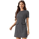 Allegra K Work Dress for Women Short Sleeve Vintage Houndstooth Above The Knee Dress