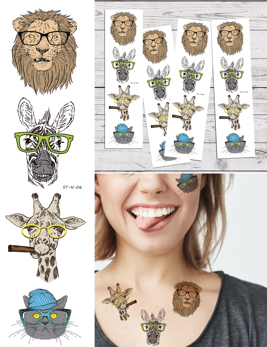 Amazon Com Supperb Temporary Tattoos Smart Animals Lion Donkey