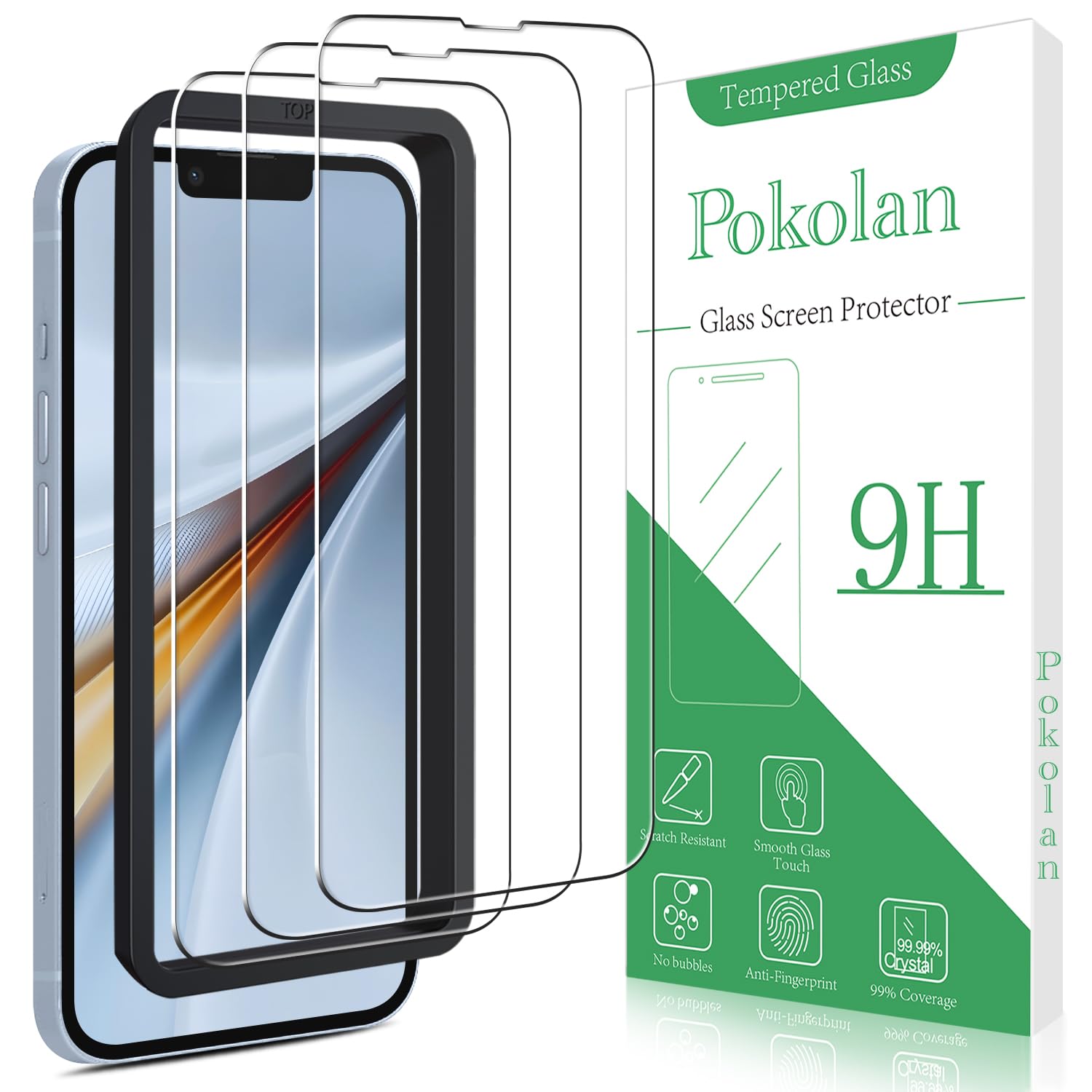Pokolan 3 Pack Screen Protector for iPhone 14 Plus, Tempered Glass Film, Alignment Frame, Easy Installation, Anti-Scratch, Case Friendly, HD Clear