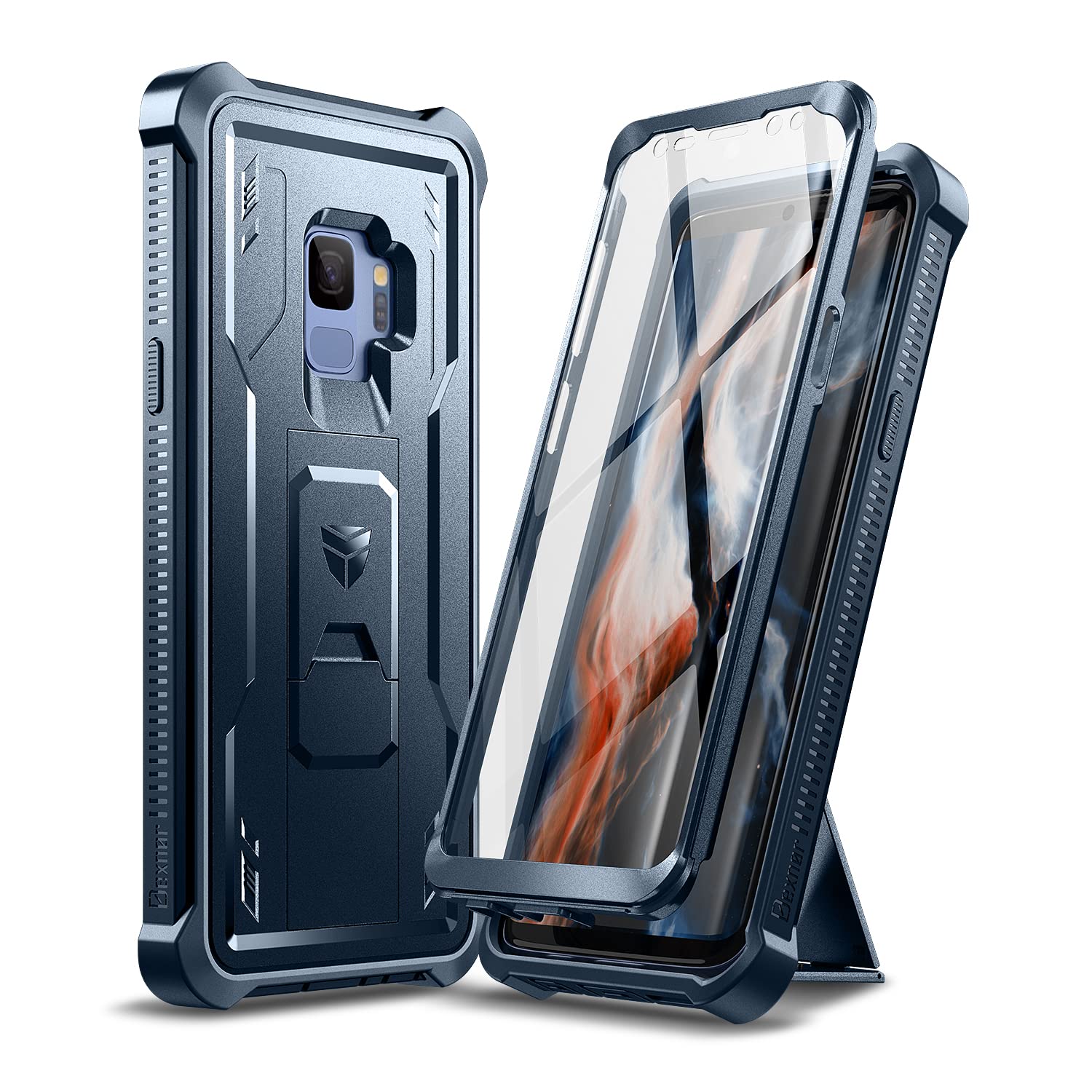 Dexnor for Samsung Galaxy S9 Case, [Built in Screen Protector and Kickstand] Heavy Duty Military Grade Protection Shockproof Protective Cover for Samsung Galaxy S9 Navy Blue