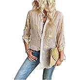 GORGLITTER Women's Sheer Button Down Shirts Long Sleeve Work Office Business Fashion 2026 Dressy Blouse Tops