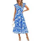 ZESICA Women's Summer Floral Midi Dress 2026 Casual Flutter Short Sleeve Chiffon Button Down Wedding Guest Party Dresses
