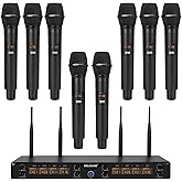 MELONARE 8-Channel Wireless Microphone System, UHF 500MHz Cordless Mic Set w/ 8x5 Frequencies, 240ft Range, Dynamic Handheld Microphone for Singing, Karaoke, Church, Meetings, Wedding (MWM-81F)