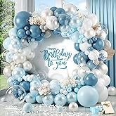 FunHot Dusty Blue Balloon Arch Kit, Double Stuffed Pearl White Pastel Blue Balloon Garland Kit with Clear Balloons for Boys Baby Shower Gender Reveal Wedding Frozen Winter Birthday Party Decorations
