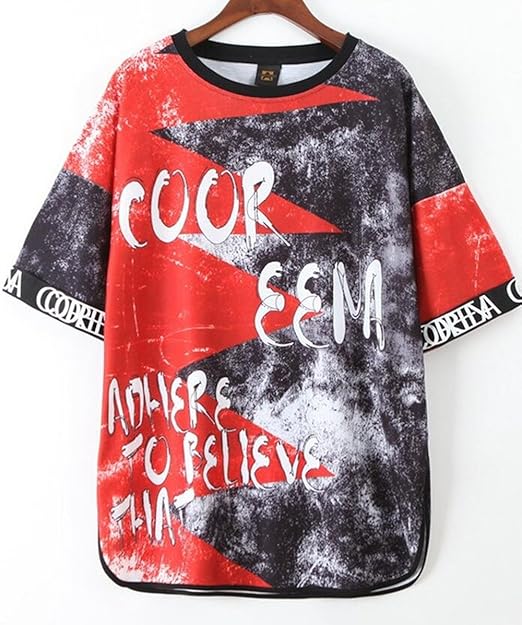 Amazon T1122ダンスウェア レディース トップス Tシャツ半袖 ロックtシャツ ダンス衣装 赤 ヒップホップ 原宿系 ストリート系 大きいサイズ Tシャツ カットソー 通販