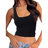 Danysu Women Rib Tank Top Padded Workout Top Square Neck Crop Tank Fitted Basic Cami Tops