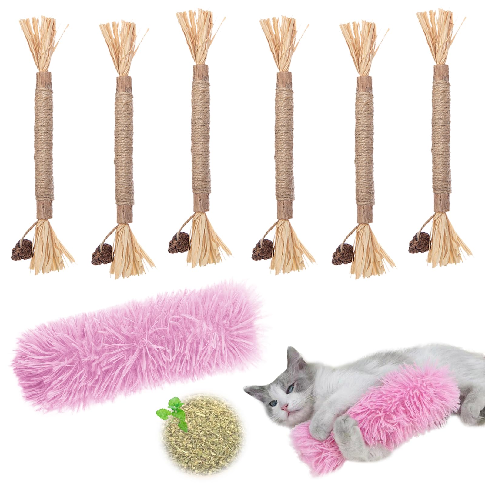 DKDDSSS 6 Pcs Silvervine Chew Sticks, Kitten Teething Toys, Silvervine Cat Toy, Natural Dental Catnip Sticks for Kittens, Cat Chew Toy