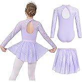 Gogokids Ballet Leotards for Girls Long Sleve Lace Dance Leotards Toddler Dance Dress with Removable Skirt Combo