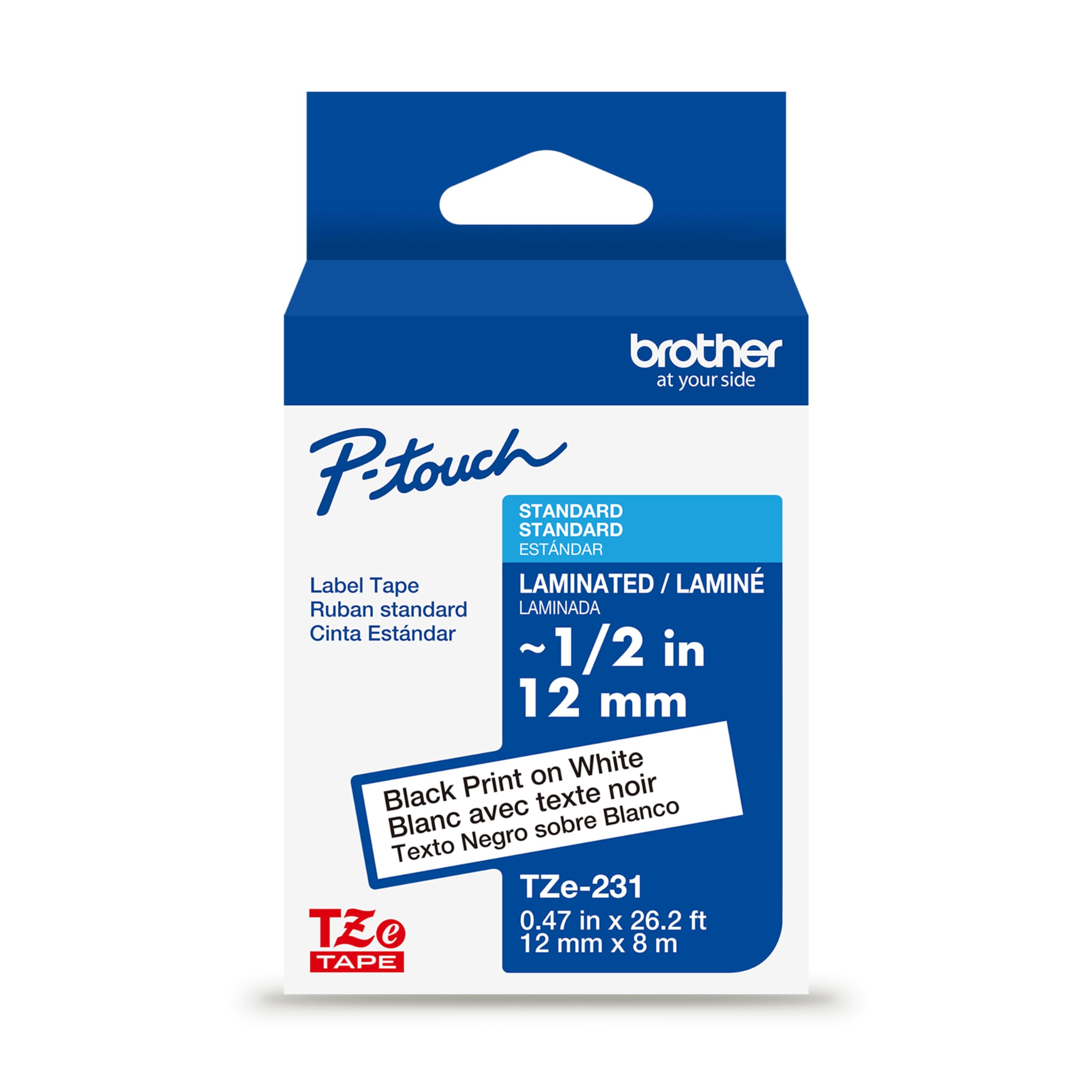 Photo 1 of Brother Genuine TZe231~1/2” Black Print on White Label Tape. Each: 0.47 in x 26.2 ft (12 mm x 8 m)
