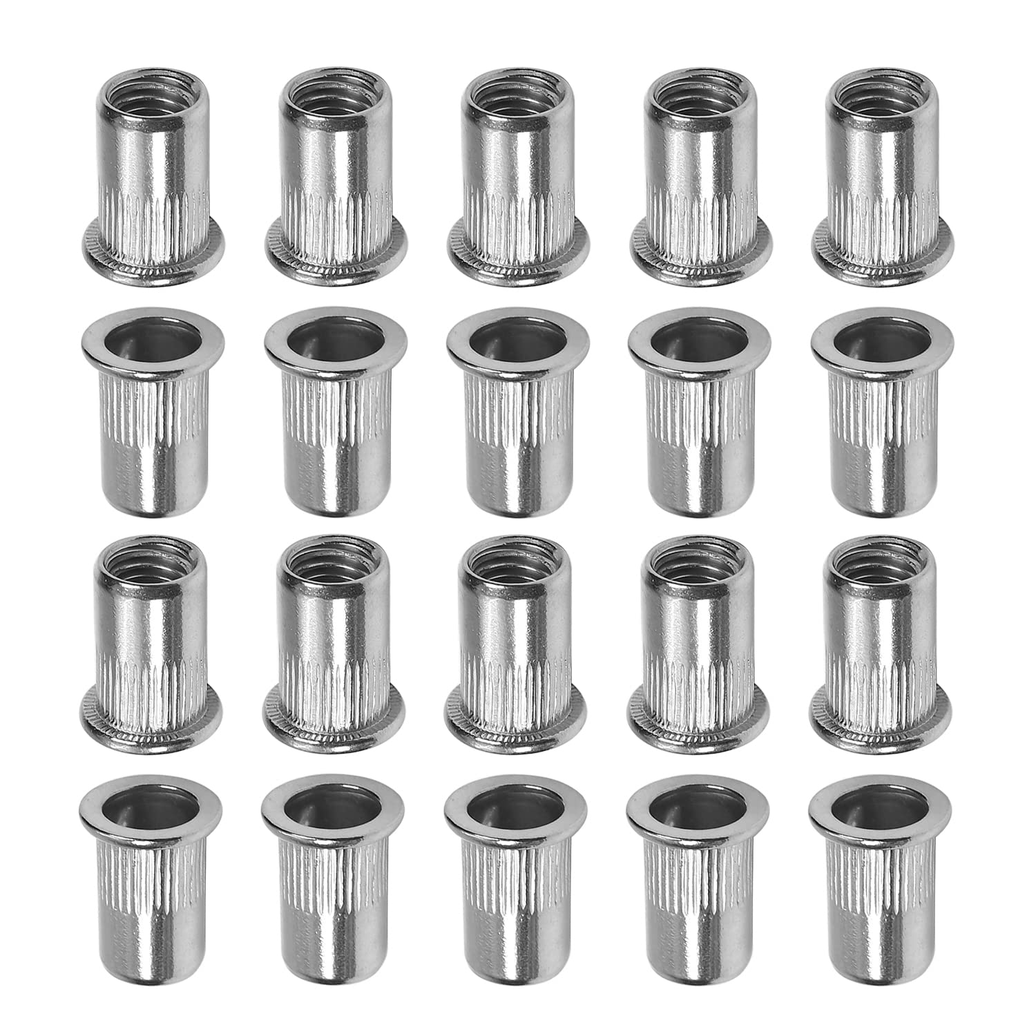 MroMax M10 304 Stainless Steel Rivet Nuts Flat Head Insert Nutsert Silver Tone 50Pcs