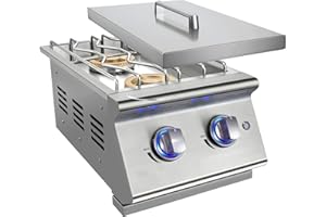 Livory Double Grilling Side Burners for Outdoor Kitchen, 2 * 17,000BTU Nature Gas Burners, Convertible to Liquid Propane, Duty Heavy 304 Stainless Steel, Built-in Side Burner for BBQ Island Grill