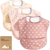 KeaBabies 3-Pack Waterproof Baby Bibs for Eating, Lightweight, Butterflies | Easy to Put On &amp; Clean, Toddler Feeding Bibs with Large Food Catcher Pocket, Mess-Proof Baby Eating Essentials, Food-Grade
