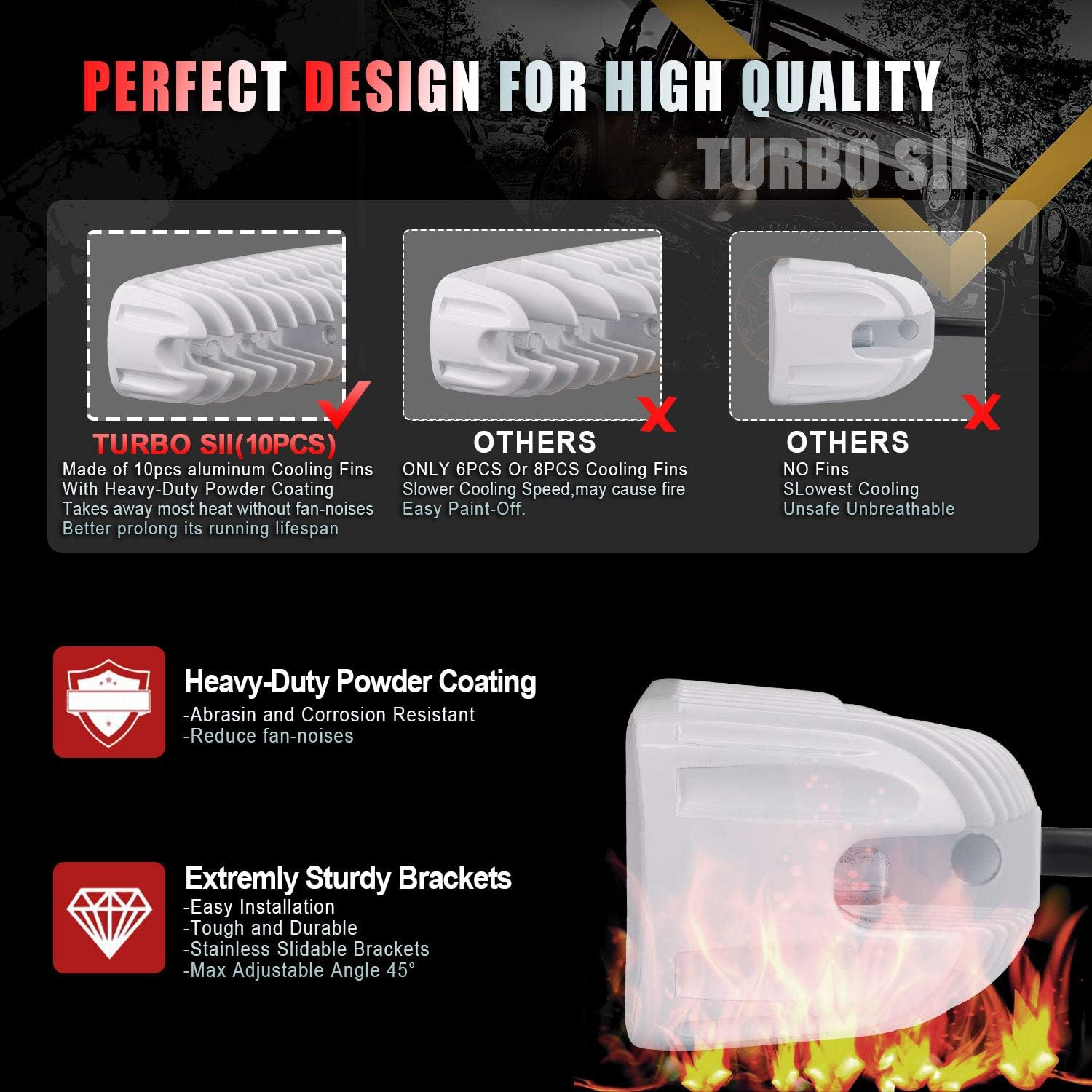 LED Light Bar Turbo SII 6 Inch Spot Beam LED Work Light LED Lights Led Bar Driving Fog Lights Led Pods Fit Trucks ATV Off Road Lights Boat Lighting Led Backup Light (4Pcs, White): Automotive