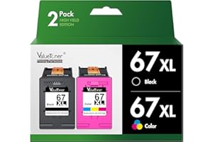 Valuetoner Remanufactured Ink Cartridges Replacement for HP 67 Ink cartridges Black/Color Combo Pack 67XL for Envy 6055 6055e 6052 6455e 6452 6458 DeskJet 2755e 2700 2755 4152 4155 4155e 4158 2-Pack