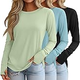 Huukeay 3 Pack Women's Long Sleeve Shirts with Thumb Holes, Cotton Casual Crew Neck Tunic Tops Fall Loose Y2k Trendy Outfits