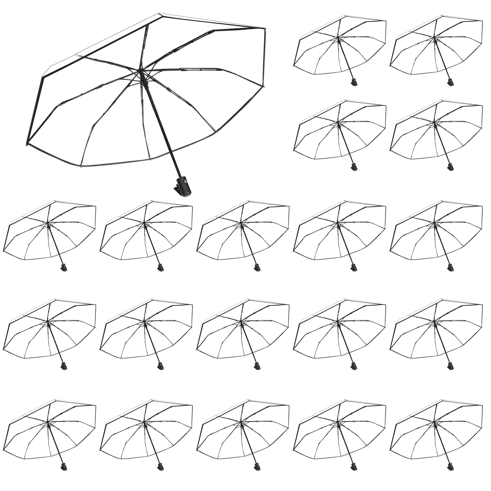 Photo 1 of 20pcs Clear Umbrellas 42 Inch Foldable Lightweight Transparent Umbrella Automatic Open Close Transparent Travel Umbrella for Women and Men for Rain Outdoor Wedding-Black