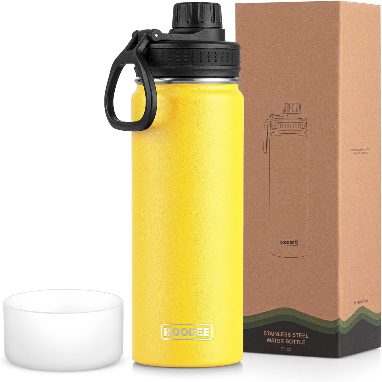 Photo 1 of ***DIRTY HAS/ SCRATCHES*** koodee Insulated Water Bottle, 22 oz Stainless Steel Double Wall Vacuum Wide Mouth Sport Bottle with Leakproof Spout Lid (Yellow)
