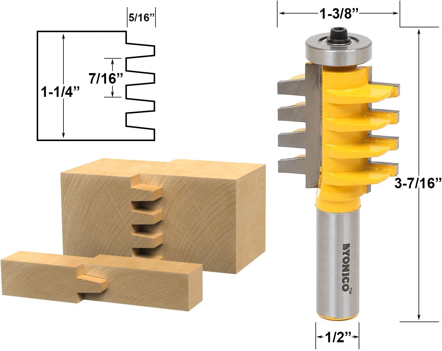 Yonico 15131 - Finger Joint Router Bit, Stock Size: Up to 1-1/4" - 1/2" Shank, 1/2 Inch - Image 3