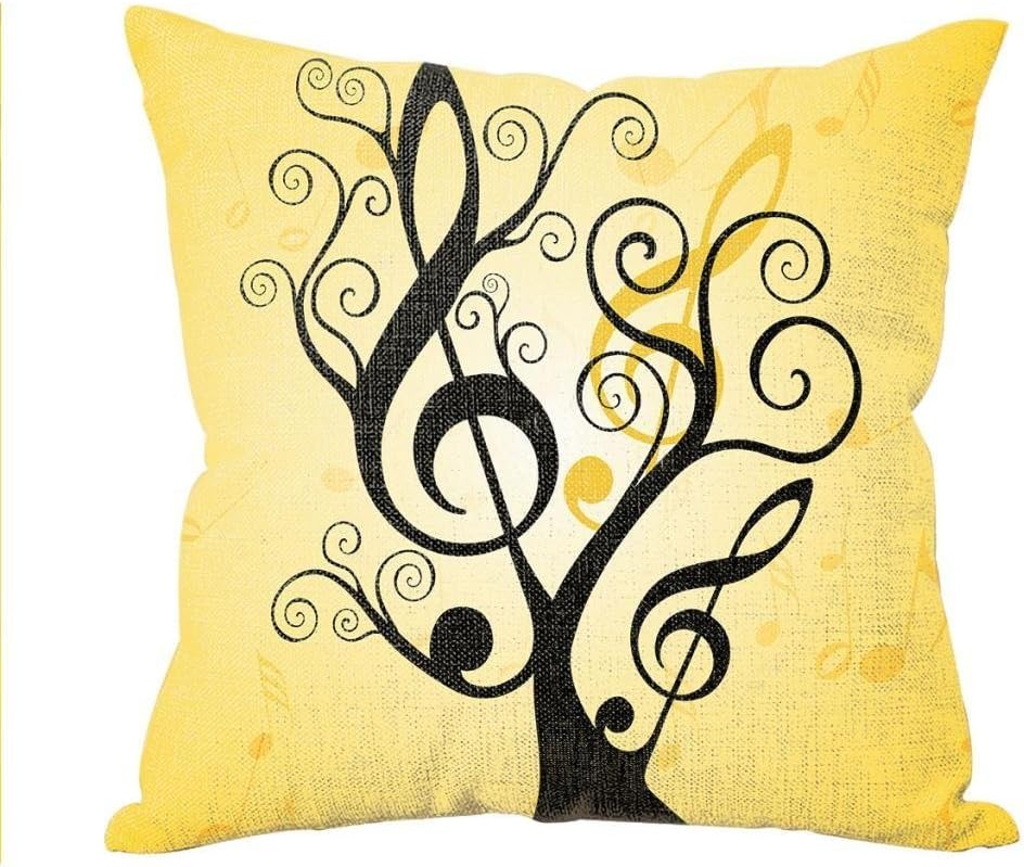 Cotton Linen Yellow Music Tree Decorative Throw Pillow Case Cover Music Cushion Cover Case 1818 New Design Custom Decor Square Cushion Covers