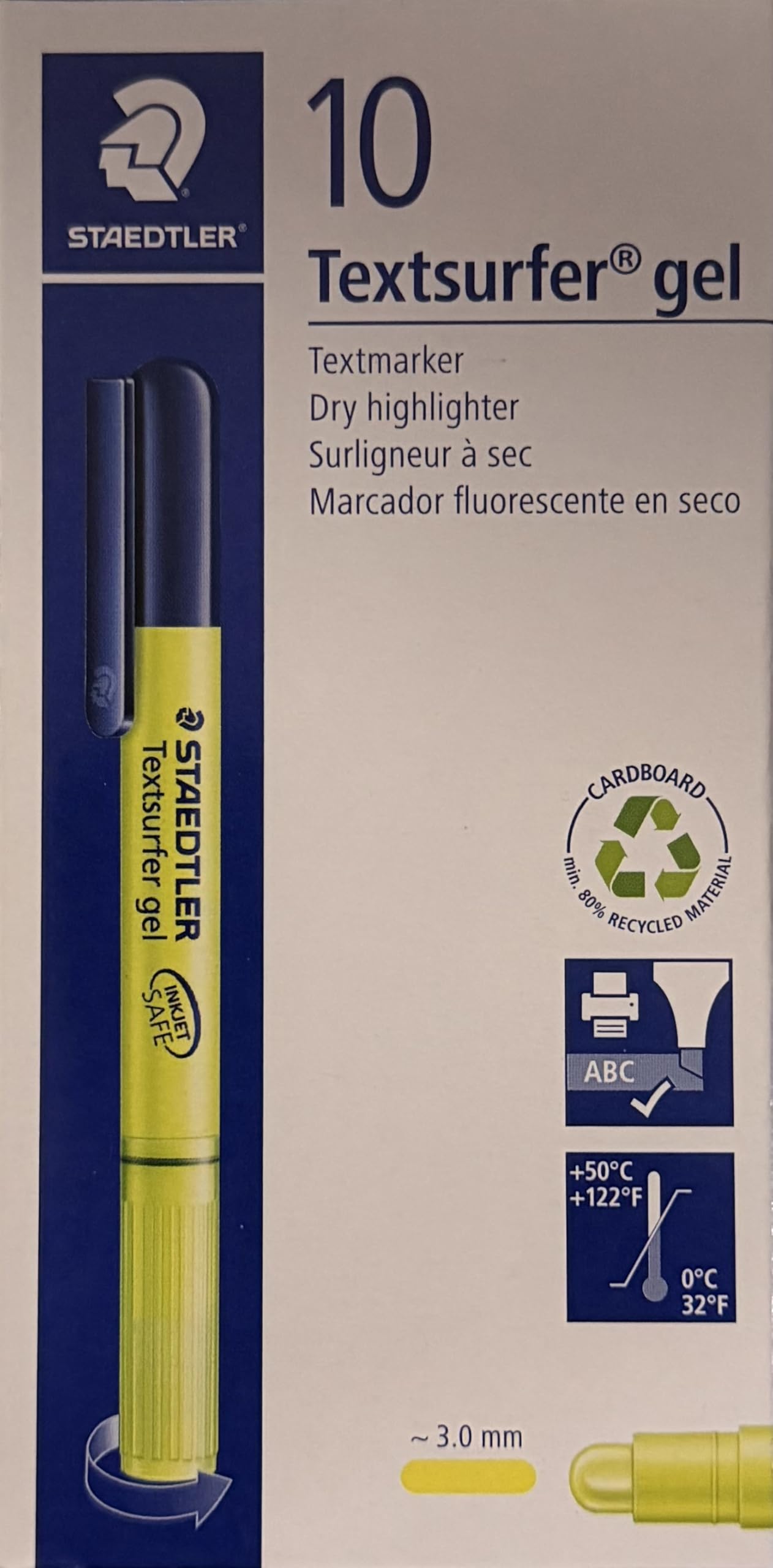 STAEDTLER 264-1 Textsurfer Gel Ultra-Soft Highlighter, 3mm Line Width - Yellow (Pack of 10)