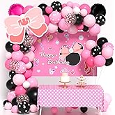 Pink Mouse Birthday Decorations of Pink Mouse Balloon Arch Kit with Backdrop & Tablecloth - Mouse Balloon Garland Different Sizes 5 12 Inch Pink Black Balloons for Girls Baby Shower Birthday Decor