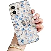 QLTYPRI Magnetic for iPhone 17 Case Compatible with Magsafe, Cute Floral Flower Aesthetic Phone Case Slim Clear Anti-Yellowing Shockproof Phone Cover for Girls Women - Blue