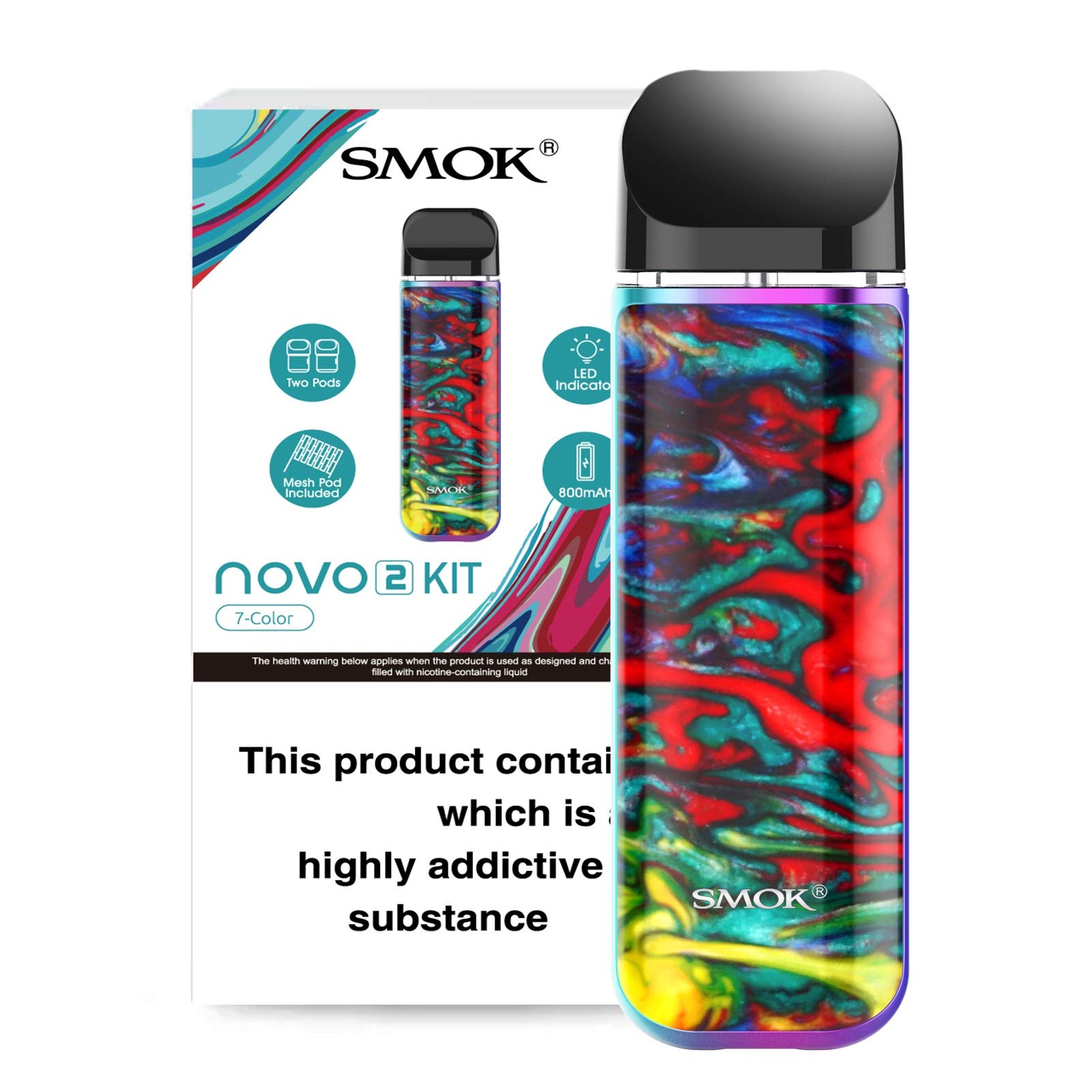 SMOK NOVO2 Vape Kit [7 Color Resin] - Rechargeable, Ultra Portable, MTL Vaping, Run Nic Salts, All-Day Usage, Utilize Novo Series Replacement PODs, 2mL Capacity, E Cigarette, No Nicotine