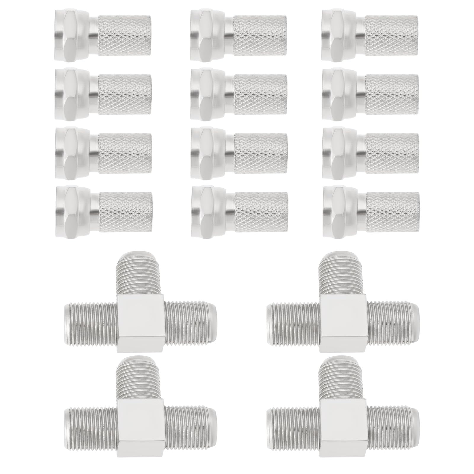Be In Your Mind 4 Sets T Piece 2 Way Splitter F Plug Adapter with British Connector for Antenna Closed Line Head Monitoring Splitting Coax Aerial Silver