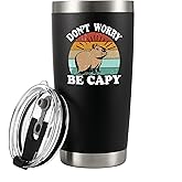 Panvola Don't Worry Be Capy Vacuum Insulated Tumbler Capybara Animal Lover Gifts Pet Owner For Dad Mom Brother Sister Funny Travel Mug with Lid and Straw Stainless Steel 20 oz Black