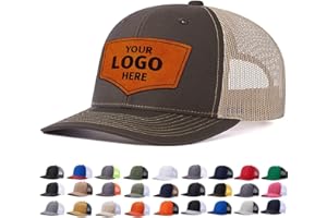 Custom Leather Patch Trucker Hat for Men & Women - Personalized Text & Photo Baseball Cap Laser Engraved.