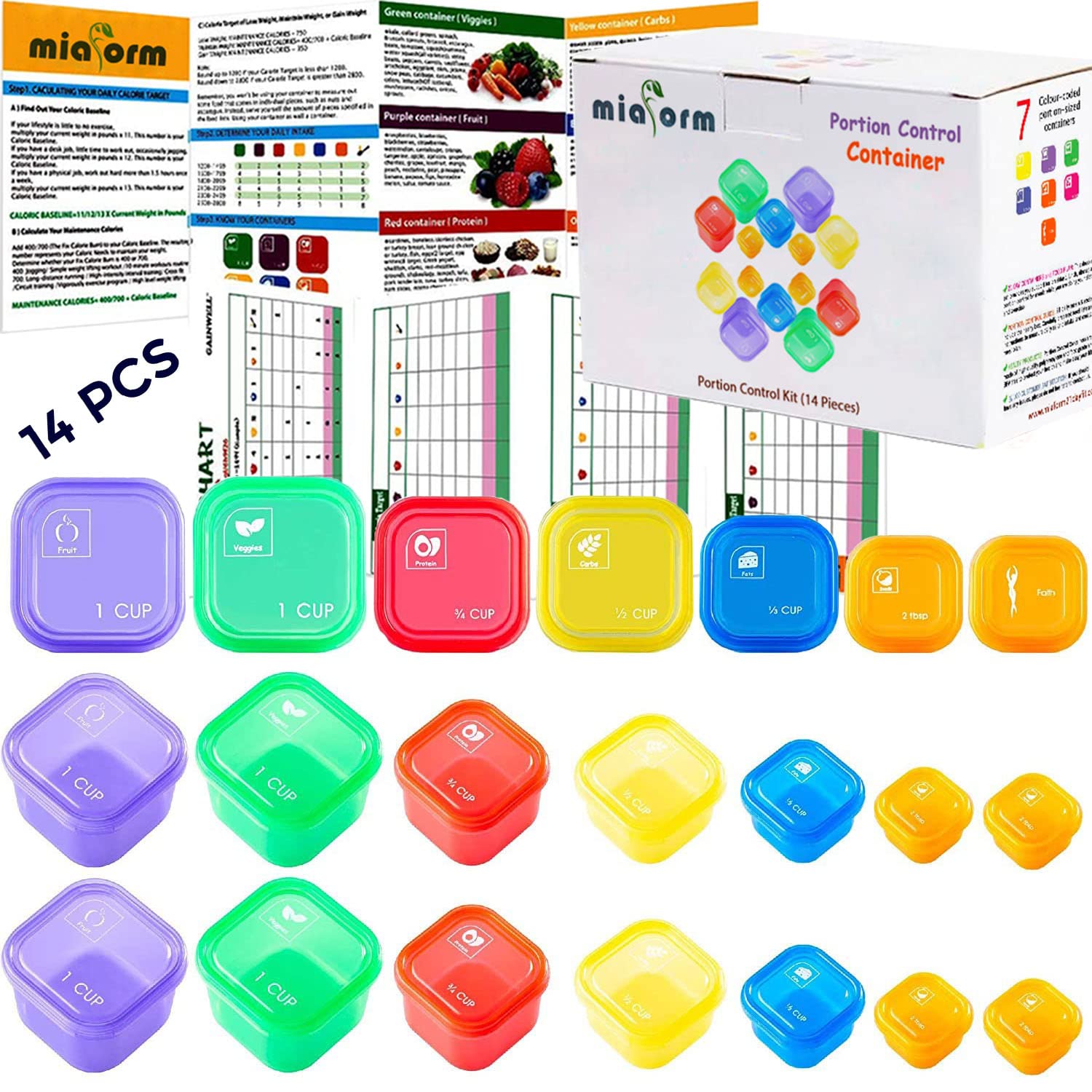 Portion Control Square Multi Color Container Set Mua Portion Control Container and Food Plan - 21 Day Portion Control ...