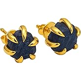 Raw 6-8mm Sterling Silver Stud Earrings for Women - Hypoallergenic Handmade natural Solitaire Gemstone Gem Birthstone Jewelry - Birthday Christmas Gift Idea