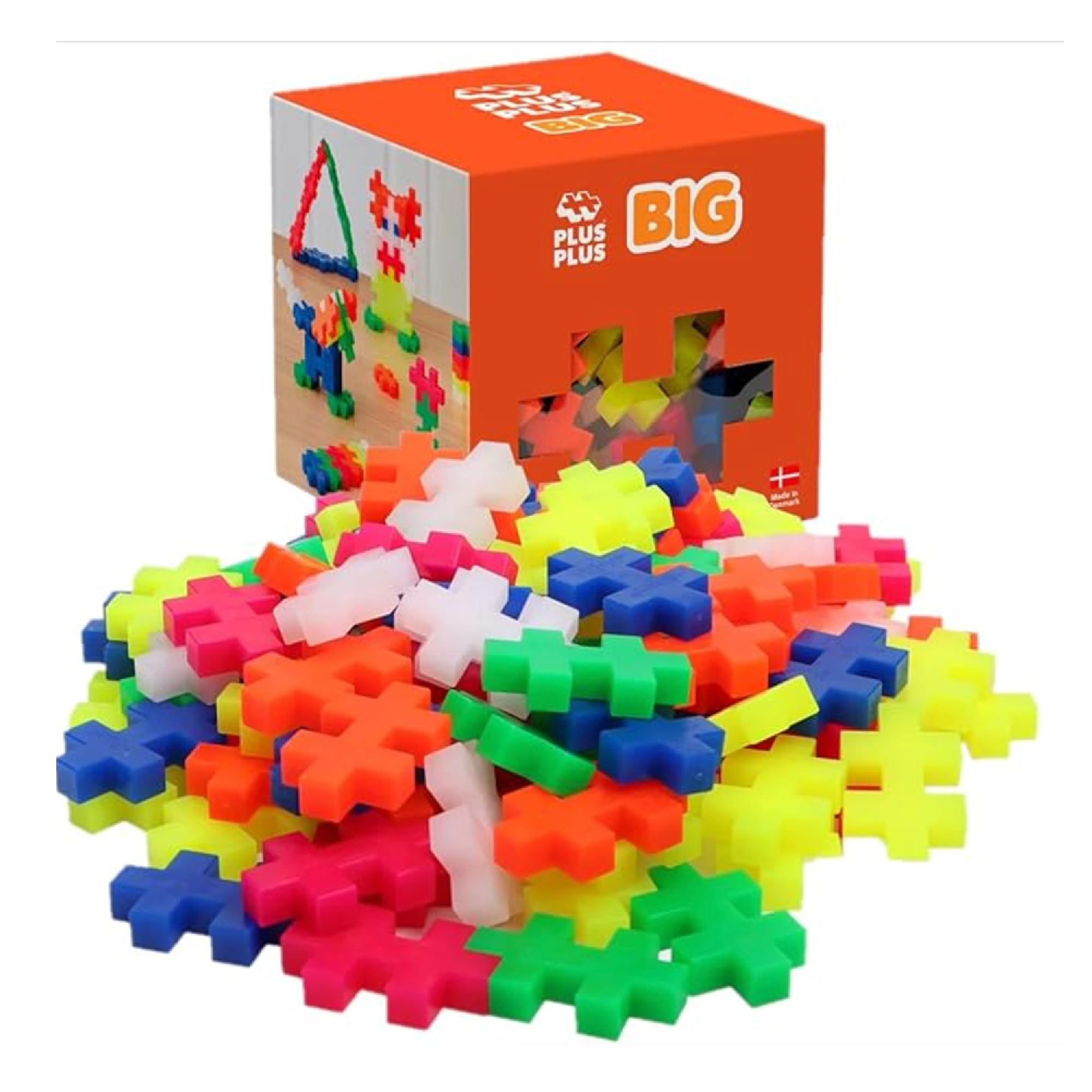 PLUS PLUS 9603411 Creative Building Blocks, Big Neon Set, Ingenious Construction Toy, 100 Pieces