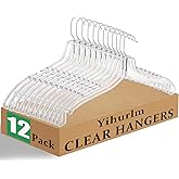 Yihurlm 12 Pack Clear Plastic Hangers,Clear Hangers with 360 Swivel Metal Hook,Shirt Hanger Coat Hangers,Heavy Duty Hangers Dress Hangers for Clothes Shirts Dresses,16.7 Inch